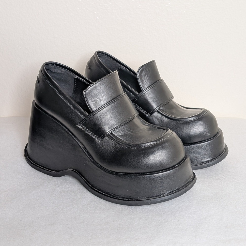 dELiAs Black Platform Wedge Loafers DEL22-342 Y2K Chunky Shoes Womens 6